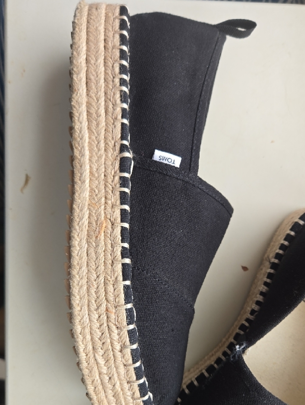 TOMS Black Canvas Espadrille Platform Slip-Ons with Rope Sole - Picture 3 of 4